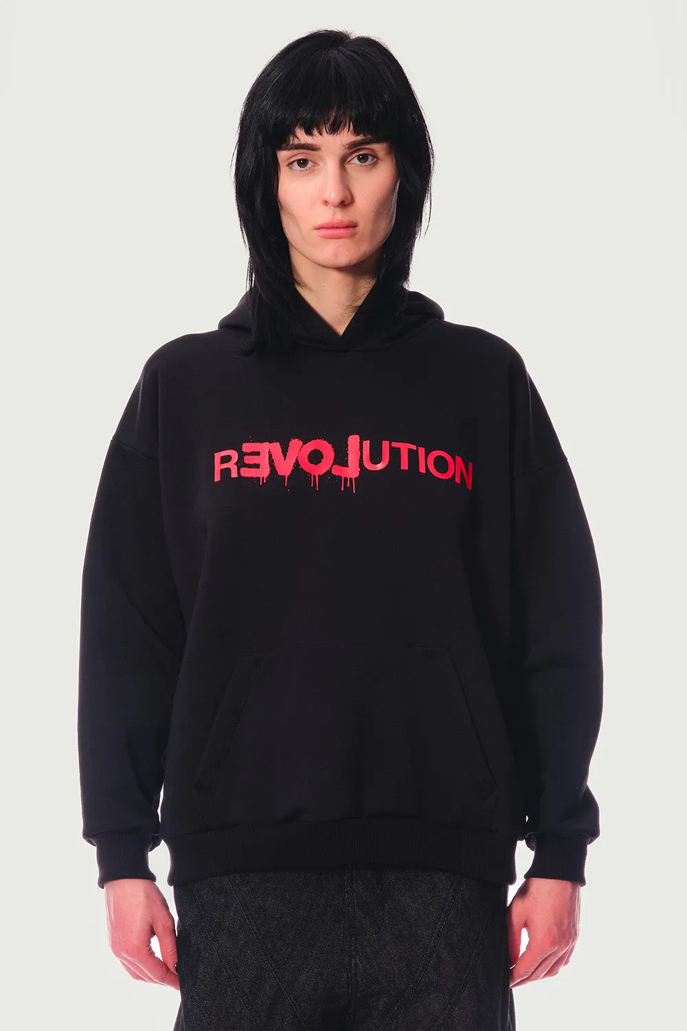 Jeanne Friot Revolution hoodie noir oversize argent molleton