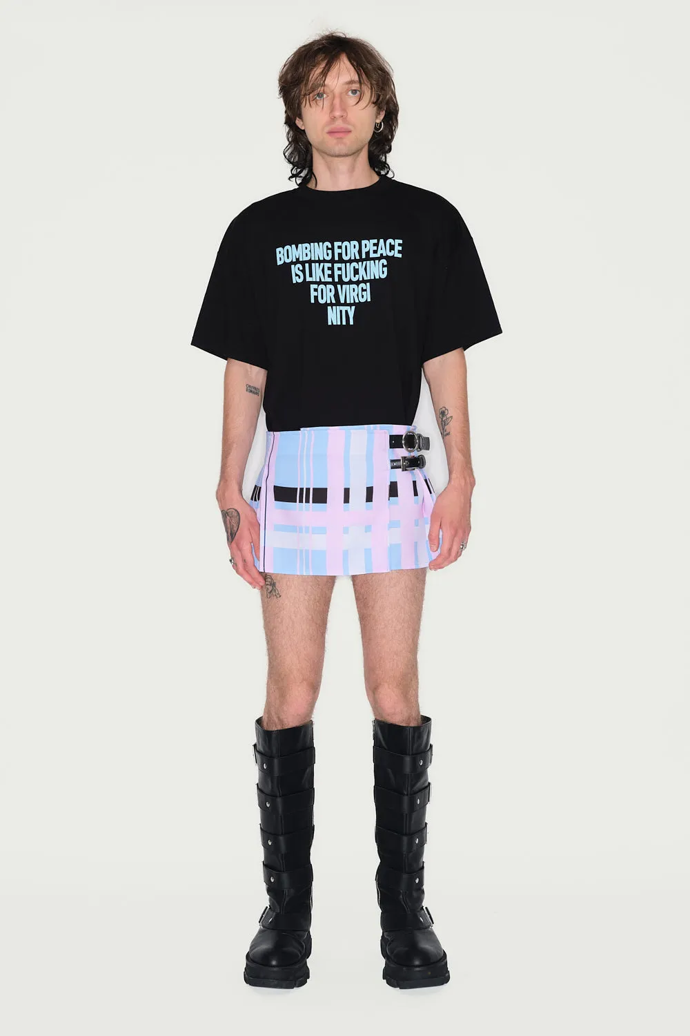 Jeanne Friot Tartan Flag Mini Kilt mini-jupe plissée bleu rose