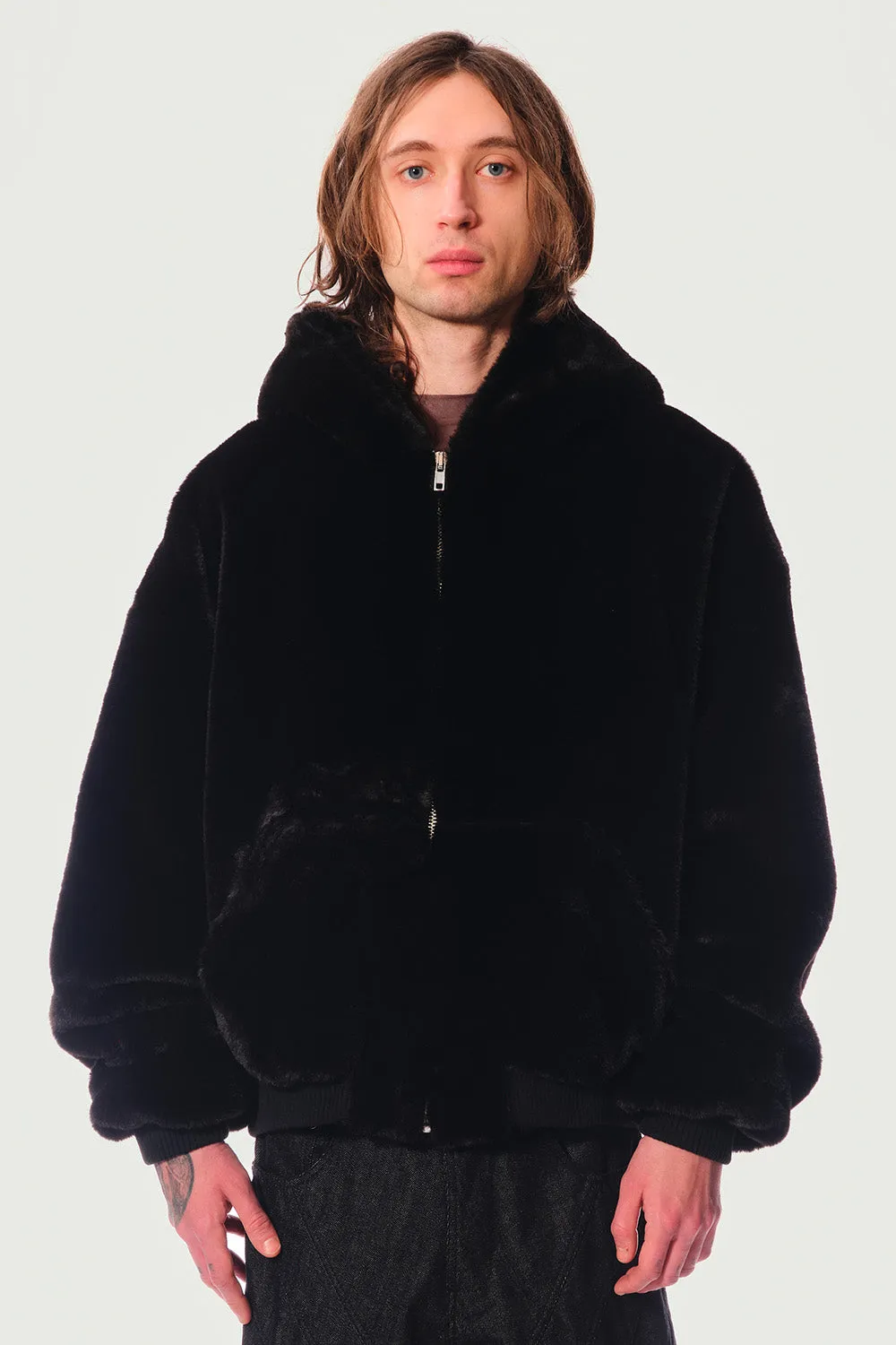 Jeanne Friot hoodie fausse fourrure noire oversize zip