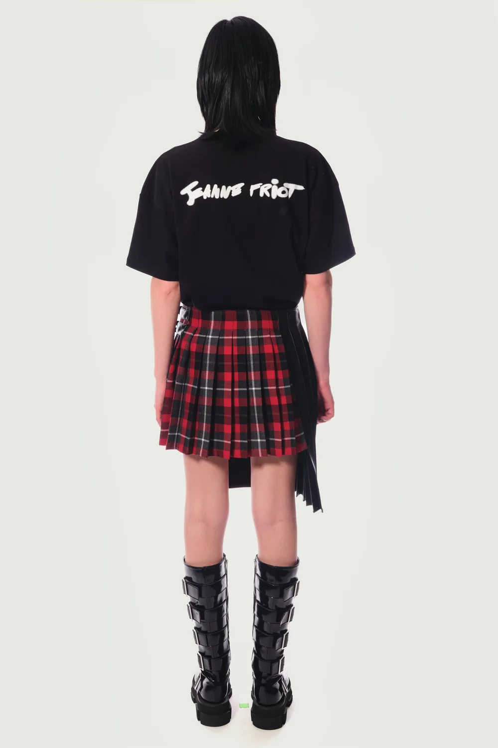 Jeanne Friot Awake Double Jupe kilt tartan rouge cuir
