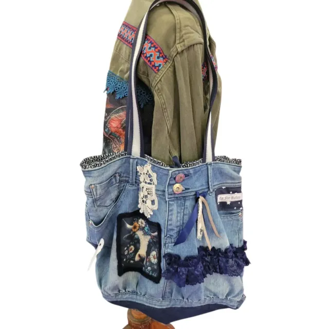 La Fée Bidule Marguerite sac cabas jean upcyclé