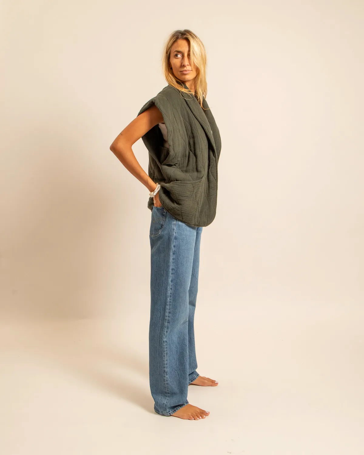 AOKYANOS Brooklyn Kaki gilet coton double gaze
