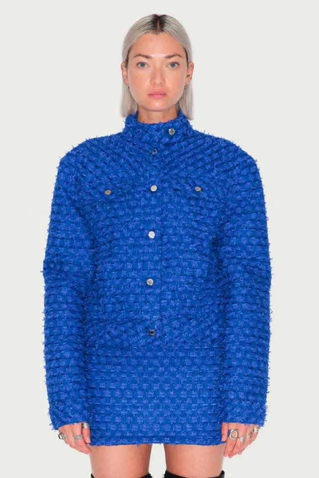 Jeanne Friot Tweed veste bleue à poches 2XL