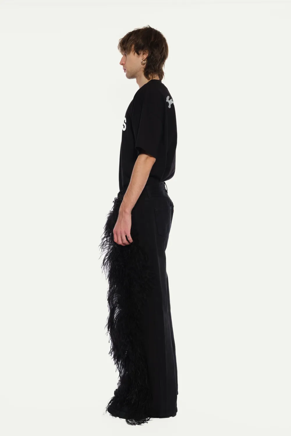 Jeanne Friot Peacock Pants jean noir plumes