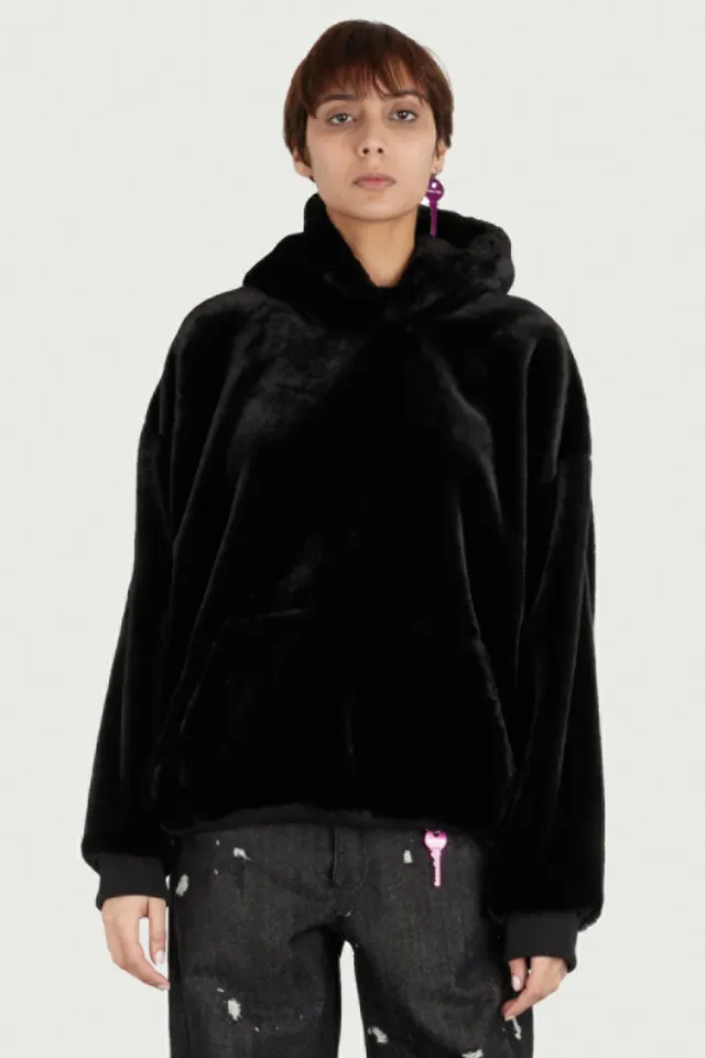 Jeanne Friot Fur Hoodie sweat fourrure noir recyclé