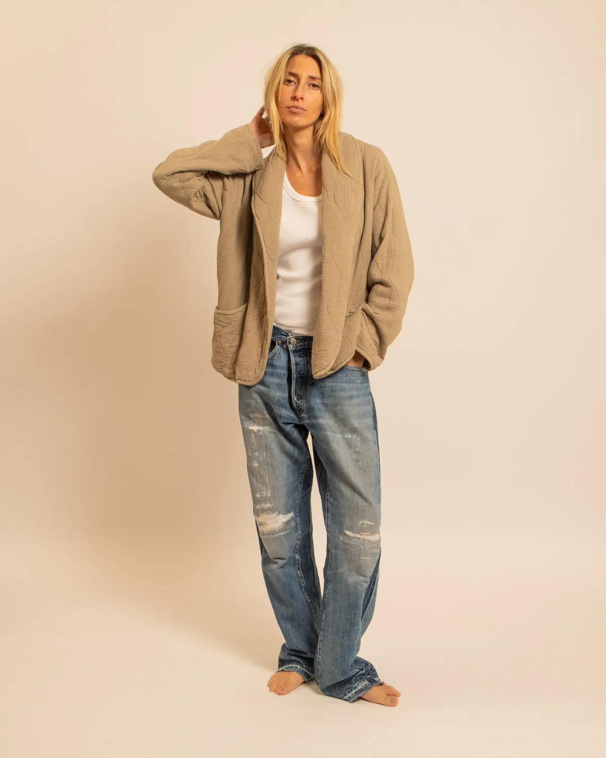 Aokyanos Cuba Beige kimono beige coton matelassé
