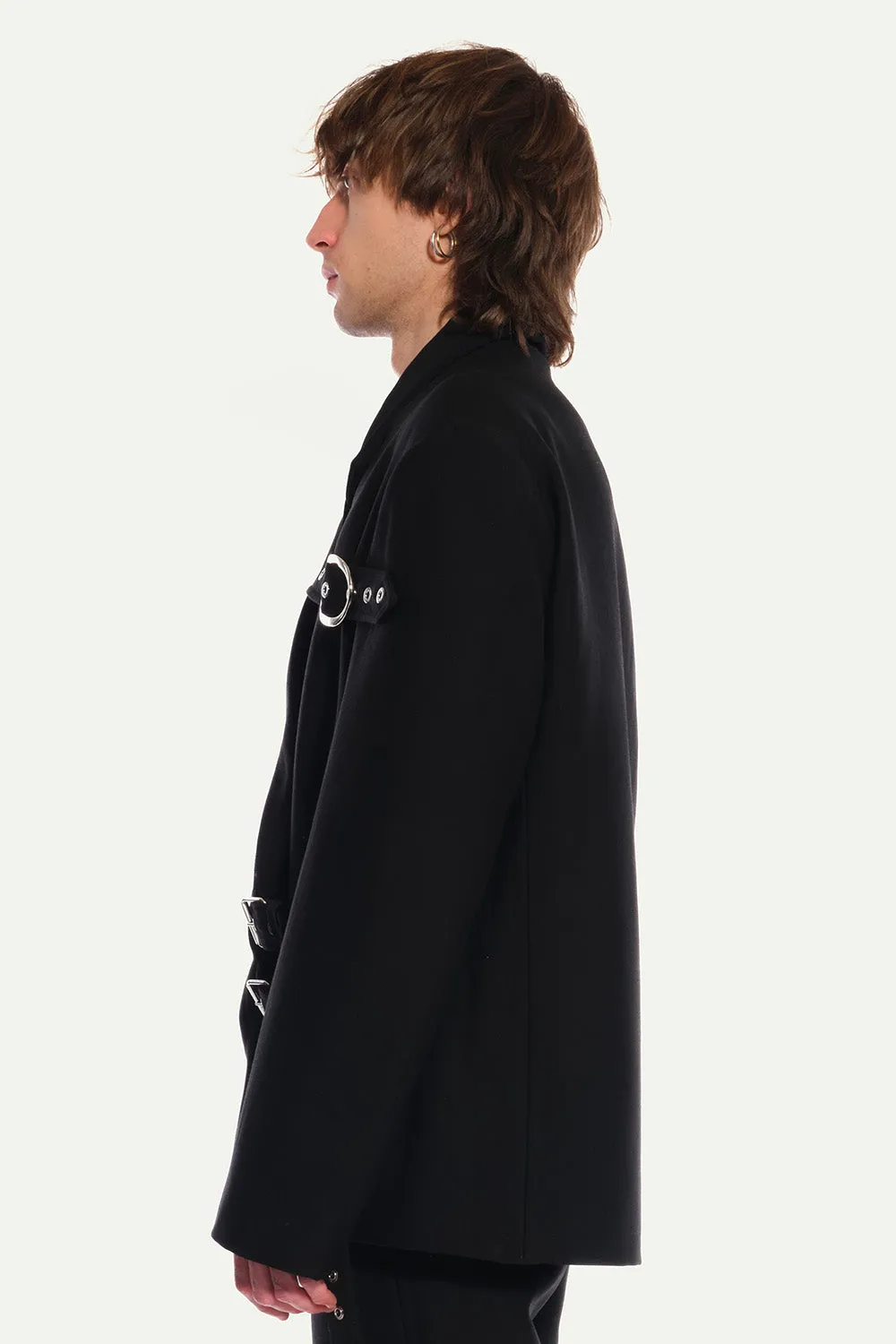 Jeanne Friot Belt Suit veste tailleur oversize laine noire