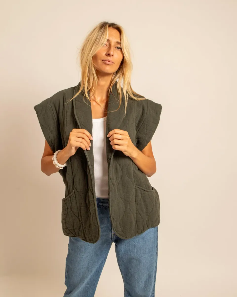 AOKYANOS Brooklyn Kaki gilet coton double gaze