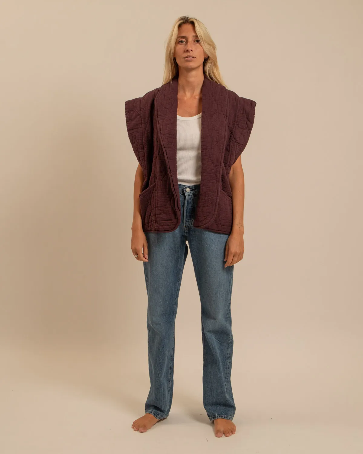 Aokyanos Brooklyn Bordeaux veste kimono coton matelassé