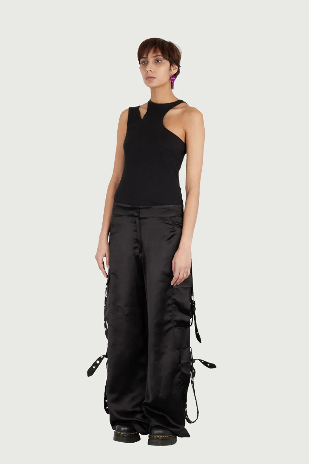 Jeanne Friot Cargo Belt Pants pantalon satin noir