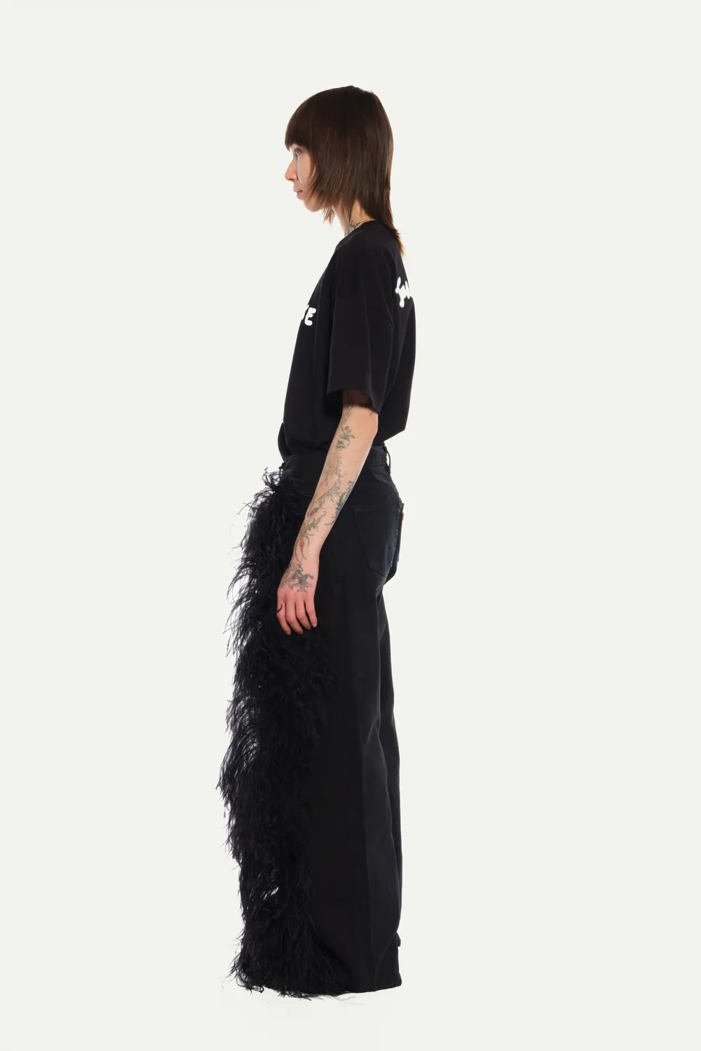 Jeanne Friot Peacock Pants jean noir plumes