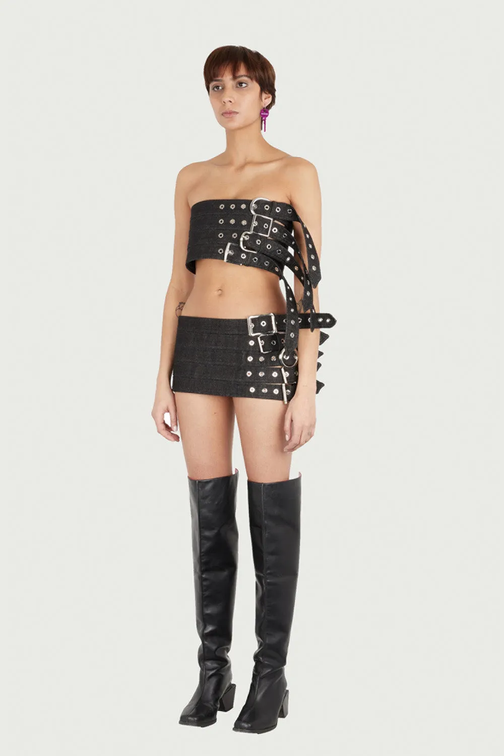 Jeanne Friot Denim Belt Skirt jupe mini jean S