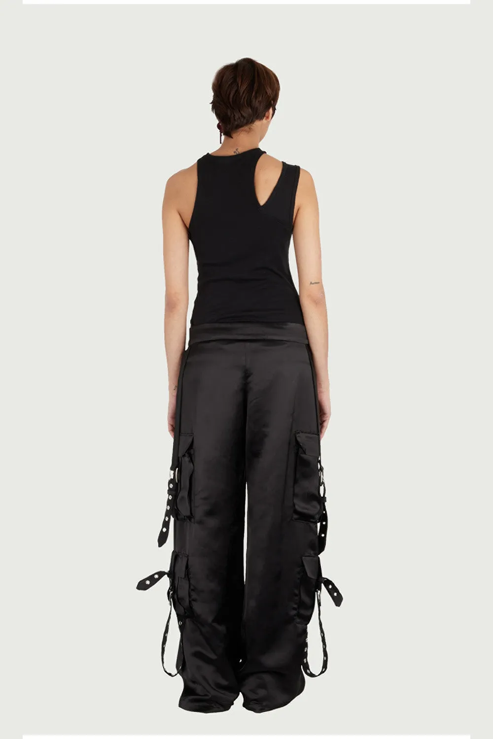 Jeanne Friot Cargo Belt Pants pantalon satin noir