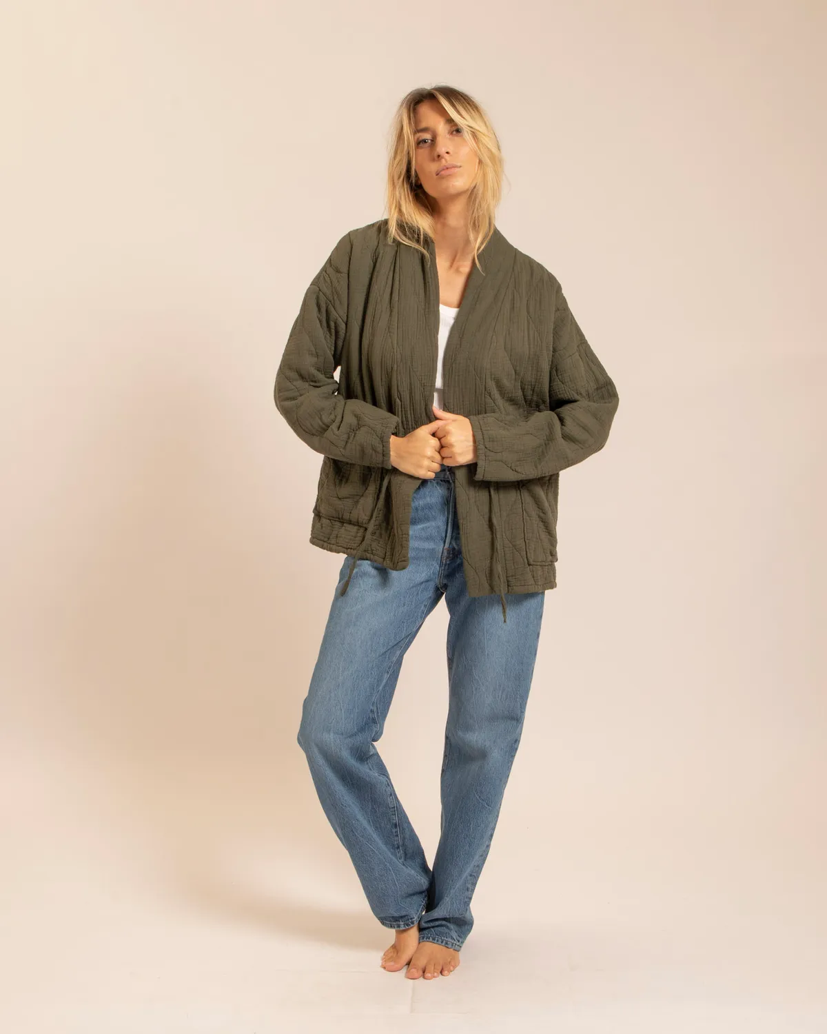 AOKYANOS Silverlake Kaki kimono coton matelassé