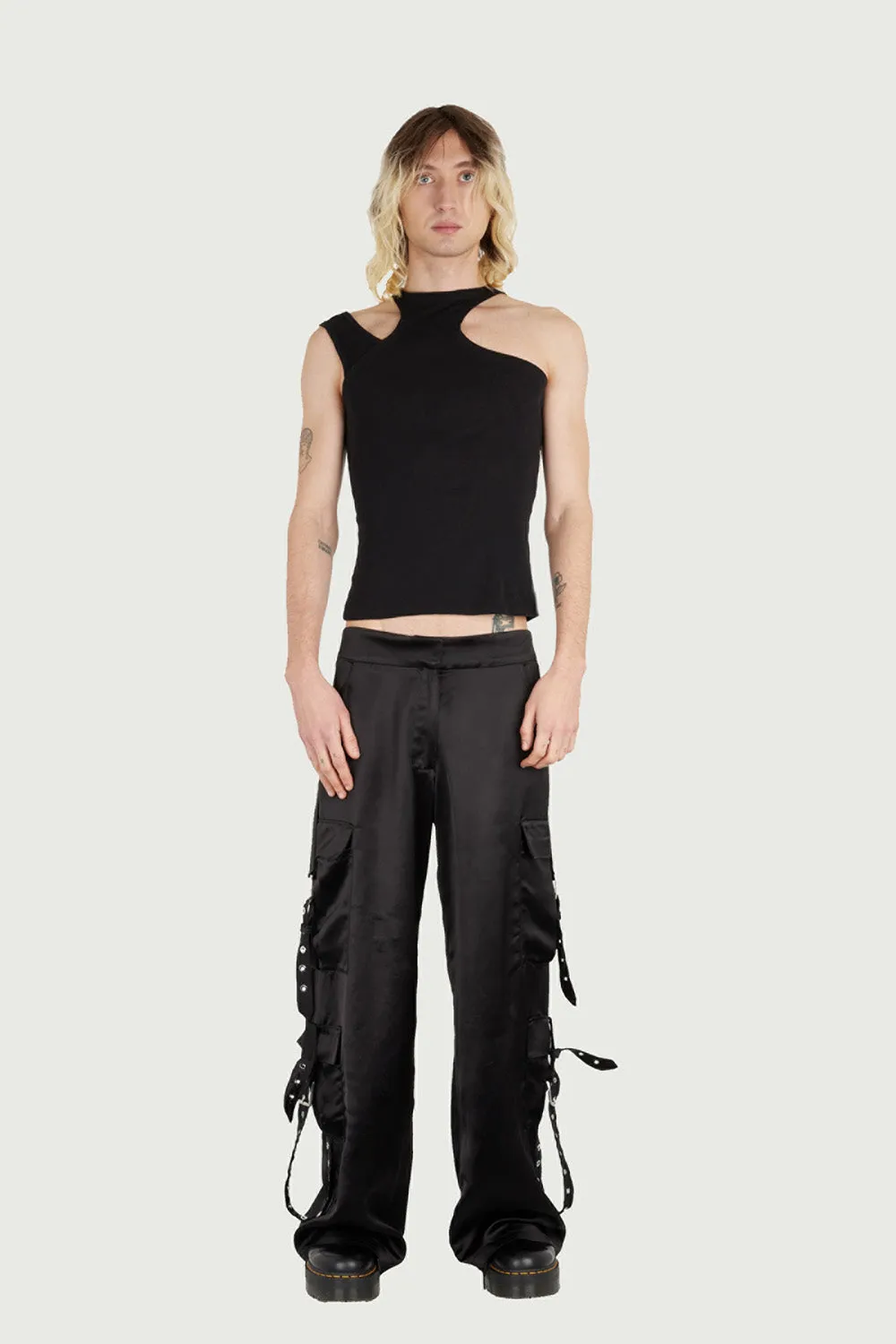 Jeanne Friot Cargo Belt Pants pantalon satin noir