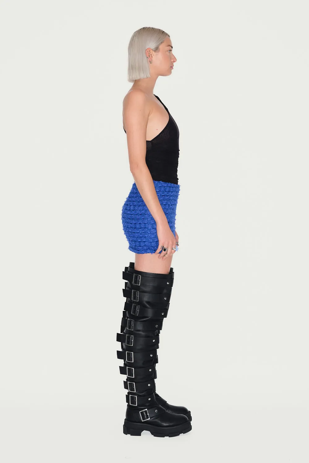 Jeanne Friot Tweed jupe mini bleue doublée satin