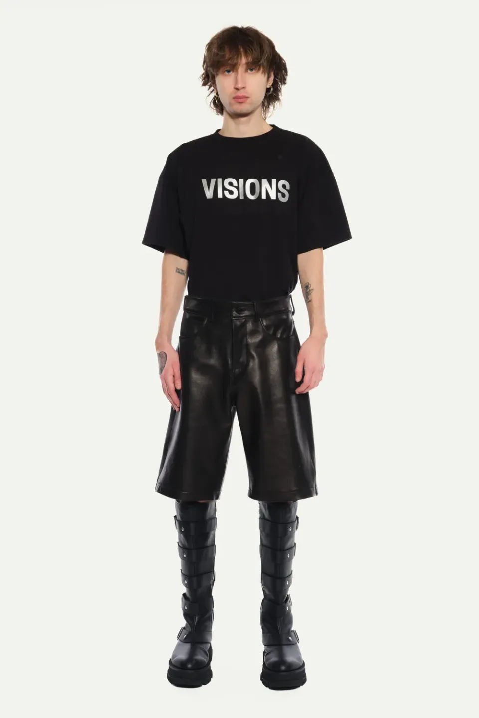 JEANNE FRIOT Leather Bermuda short cuir noir