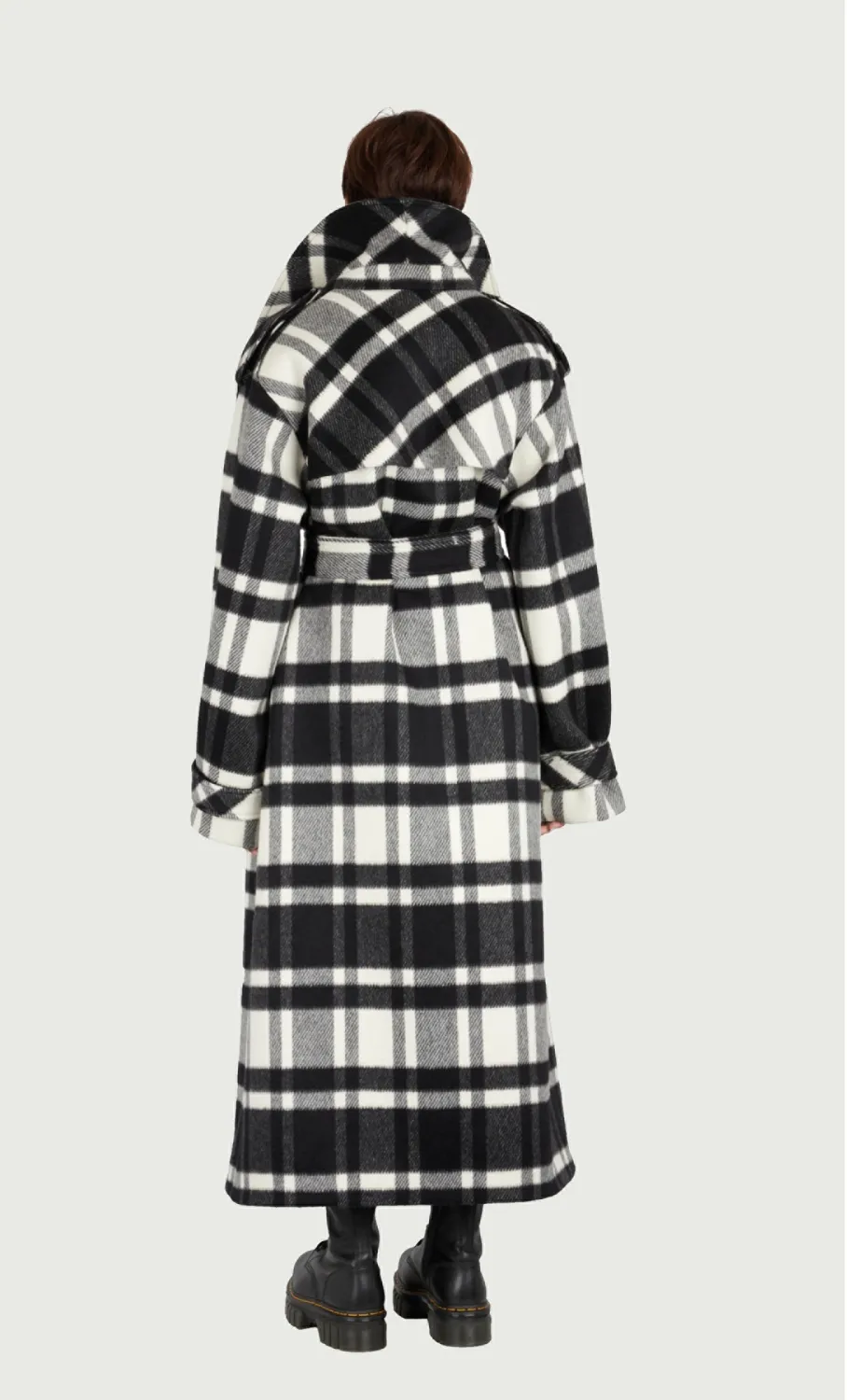 Jeanne Friot Lou trench tartan noir blanc laine M