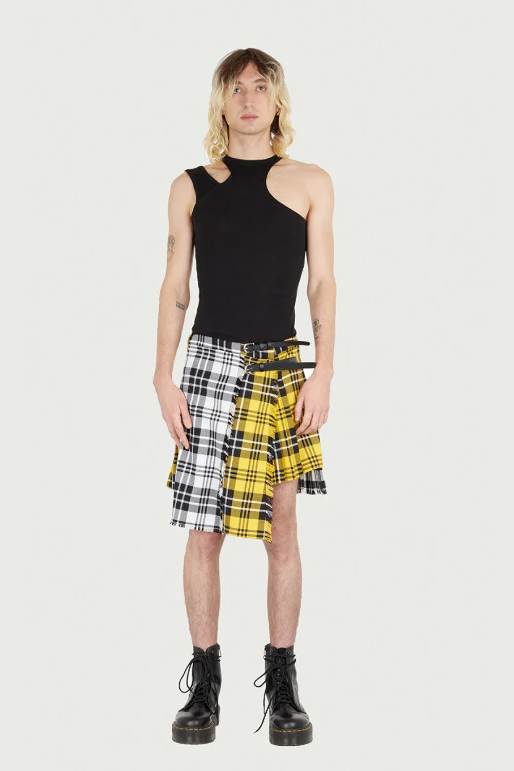Jeanne Friot Double Kilt jupe tartan noir jaune
