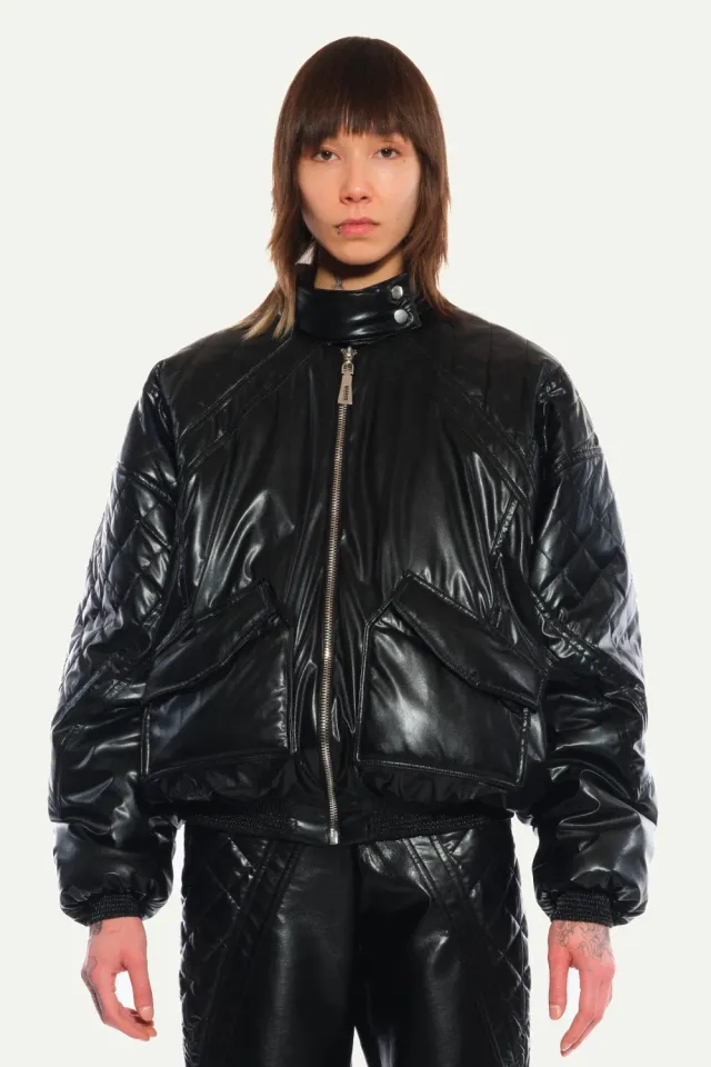 Jeanne Friot Biker Bombers blouson noir vegan matelassé