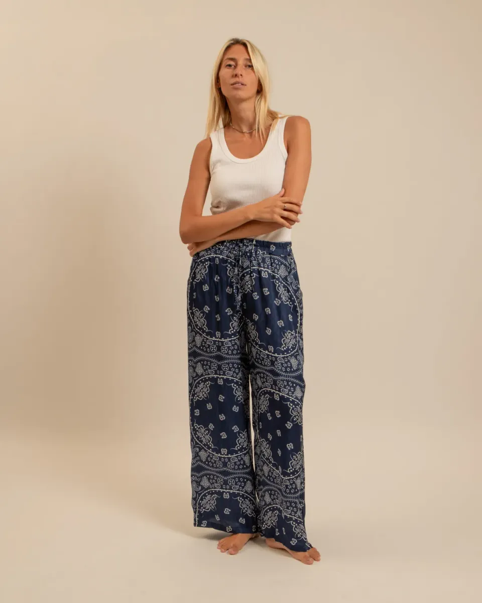 AOKYANOS Phoenix Bandana Navy pantalon viscose ample