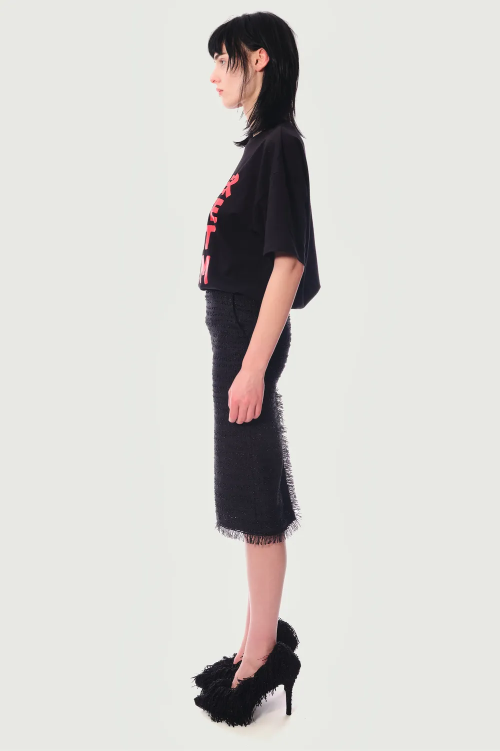 JEANNE FRIOT Micheline jupe crayon tweed noir