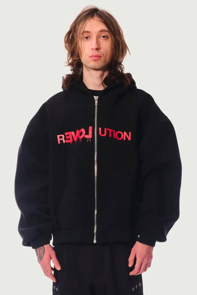 Jeanne Friot Revolution Crepe Hoodie sweat noir rouge