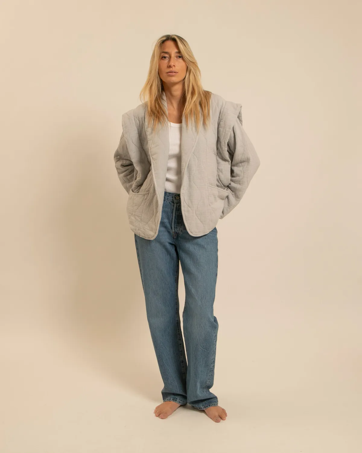 AOKYANOS San Francisco Gris veste kimono coton taille unique