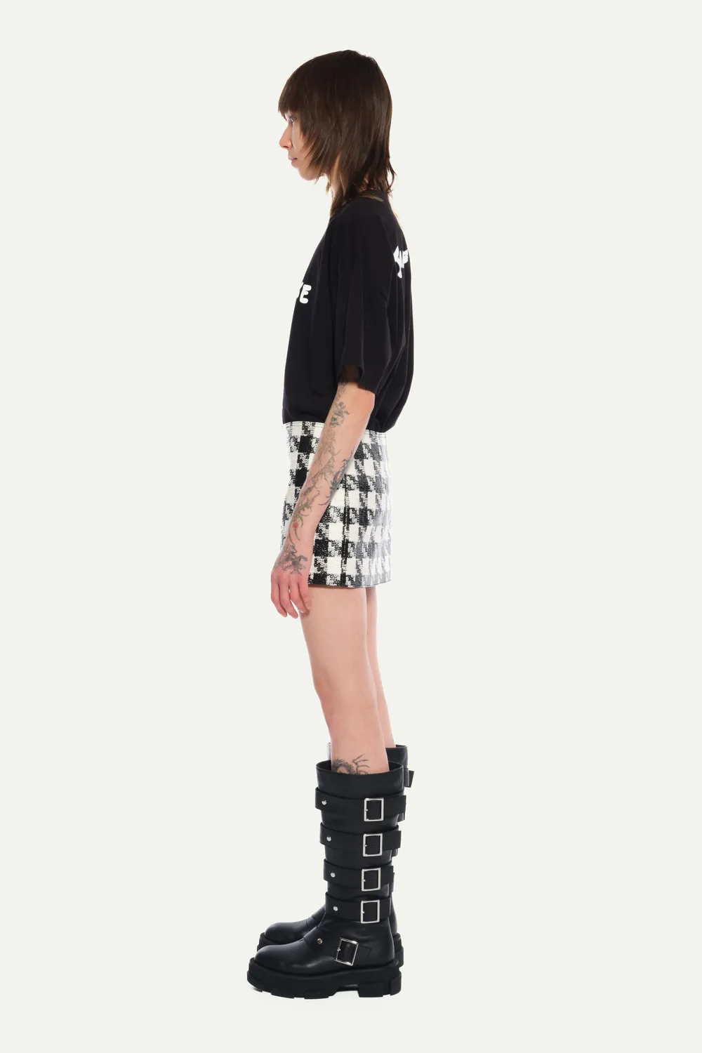 Jeanne Friot Pied de Poule mini jupe vinyl noir