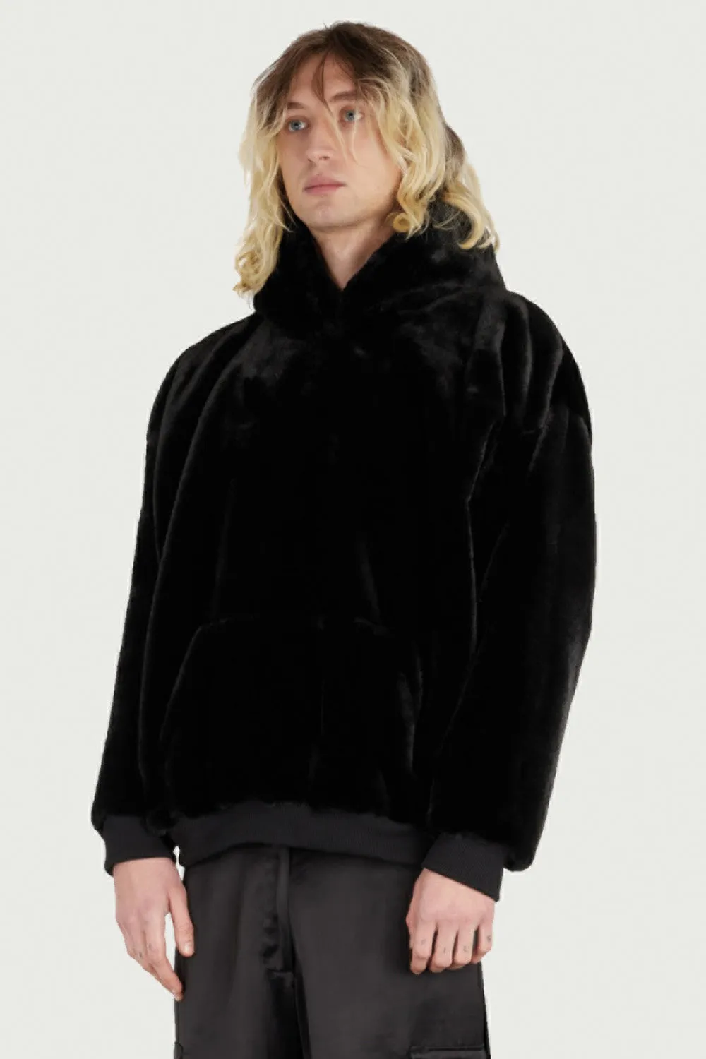 Jeanne Friot Fur Hoodie sweat fourrure noir recyclé