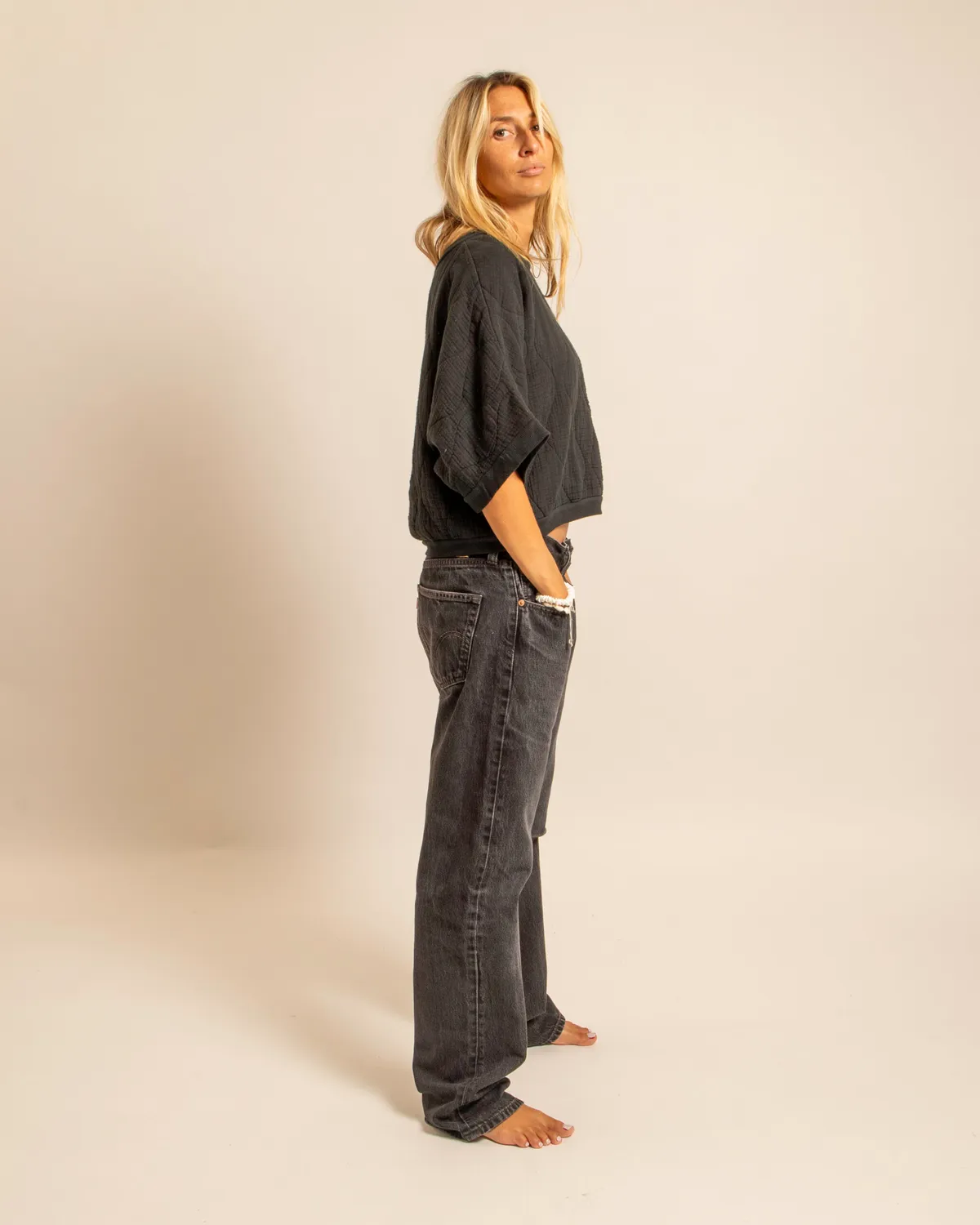 AOKYANOS Seattle Noir sweat manche 3/4 coton taille unique