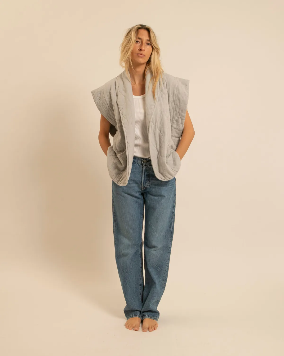 AOKYANOS Brooklyn Gris kimono coton matelassé taille unique