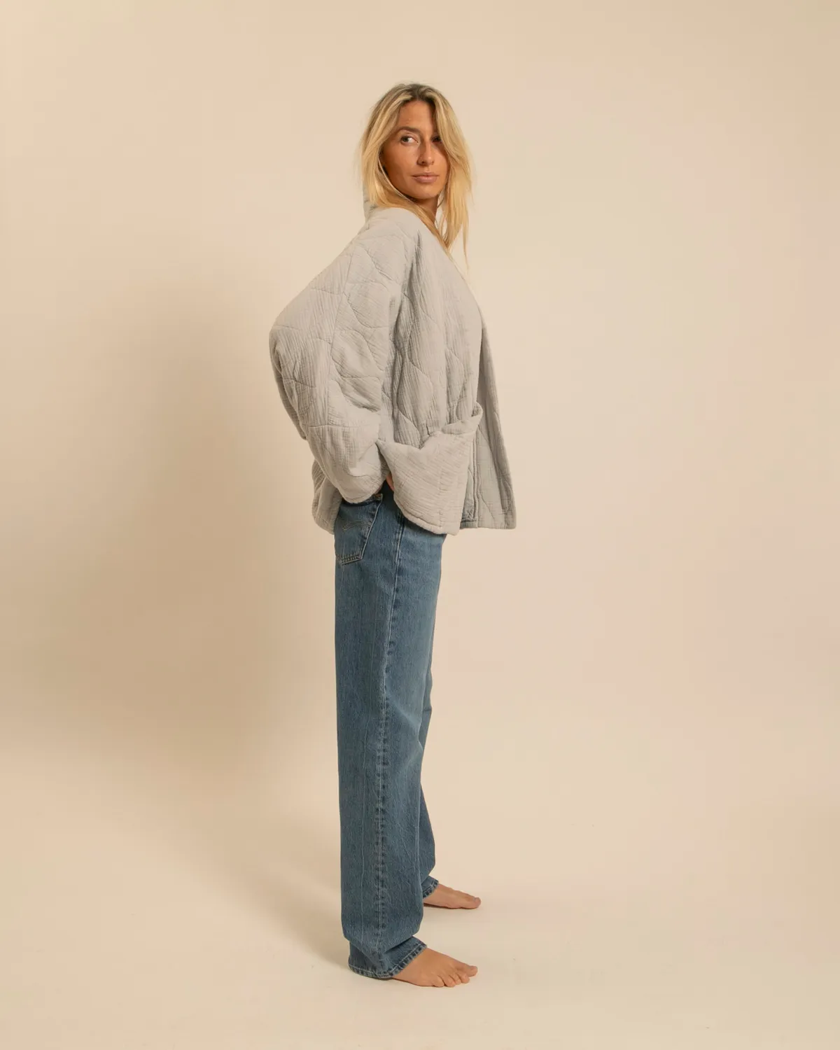 Aokyanos Chicago veste grise kimono matelassée