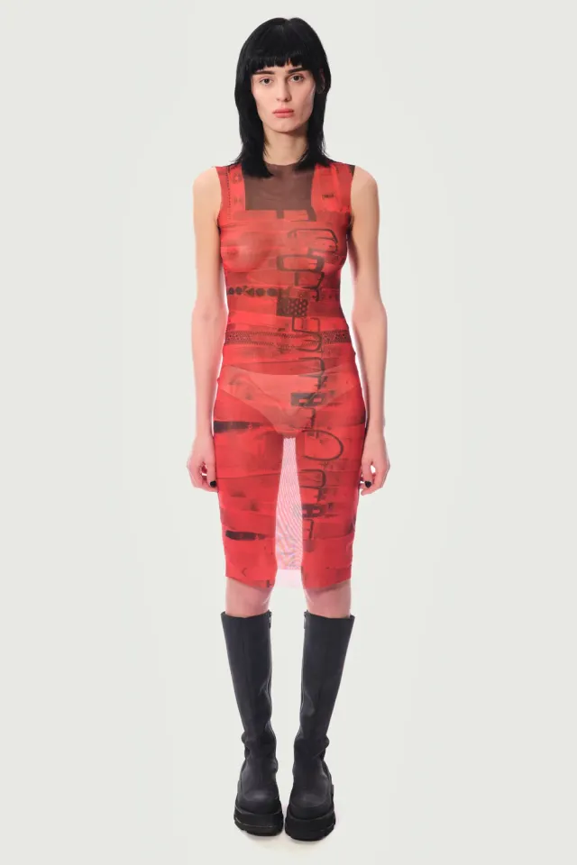 Jeanne Friot Awake Dress robe mesh noire imprimé ceintures