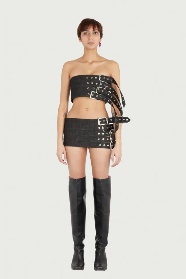 Jeanne Friot Denim Belt Skirt jupe mini jean S