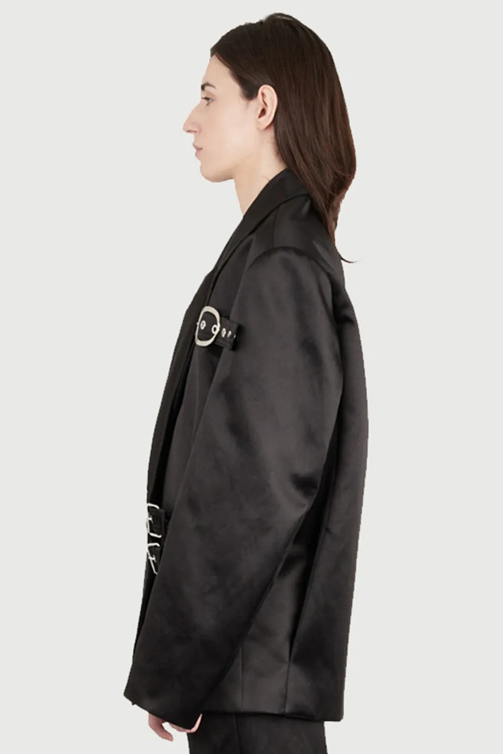 Jeanne Friot Belt Suit veste tailleur noire satin