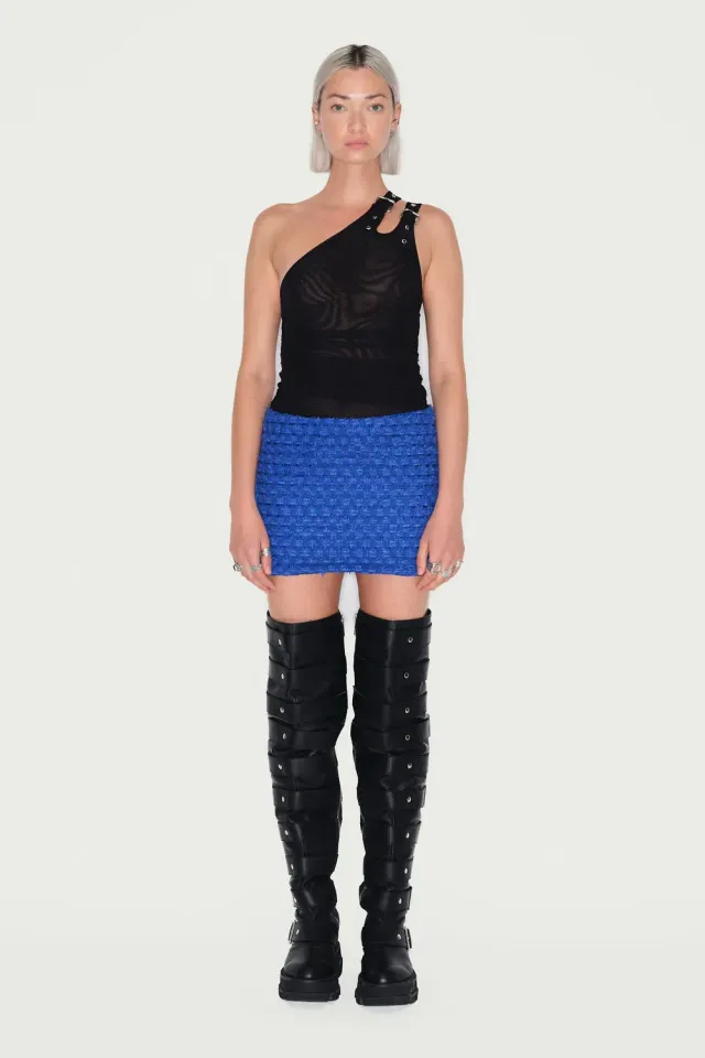Jeanne Friot Tweed jupe mini bleue doublée satin