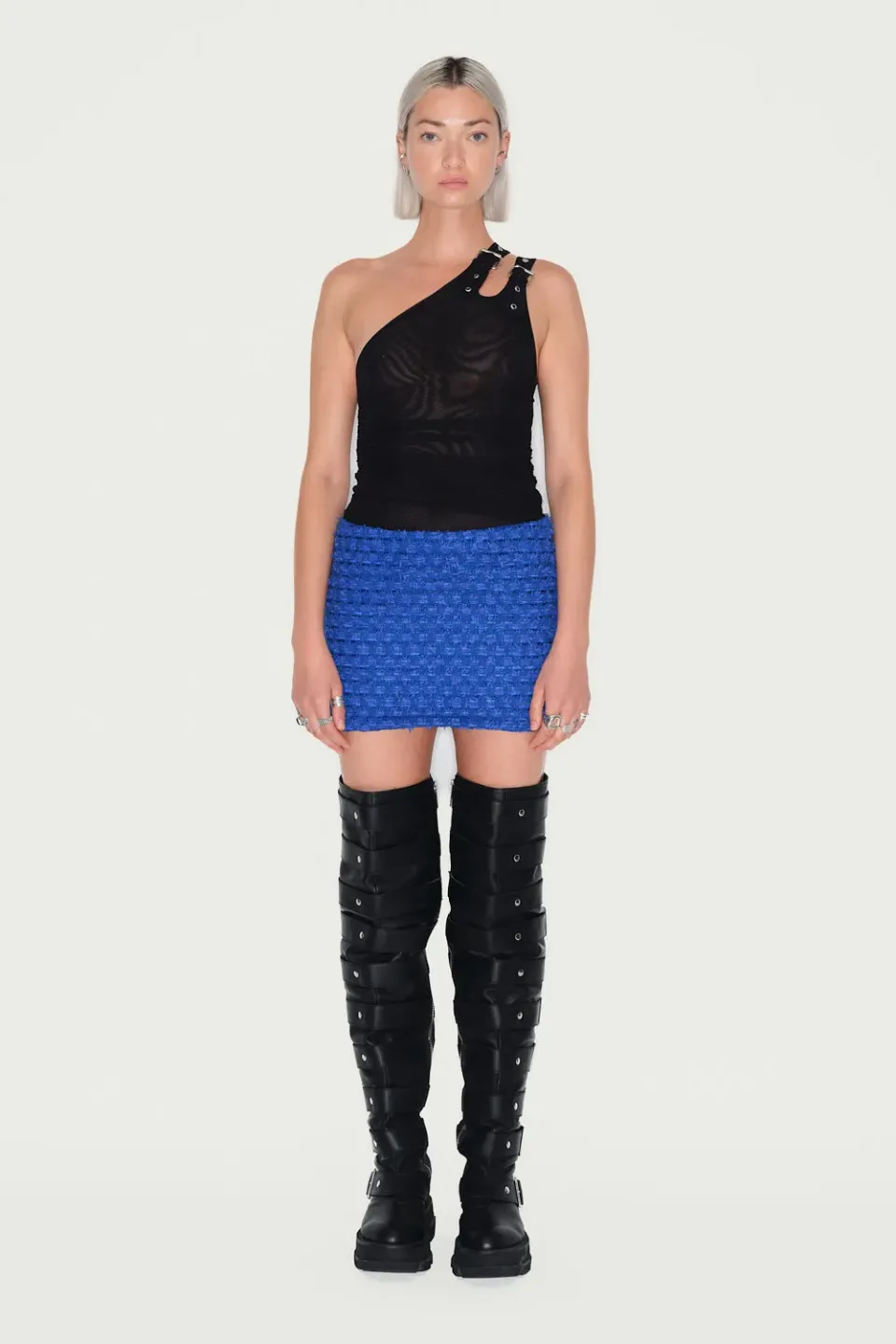 Jeanne Friot Tweed jupe mini bleue doublée satin