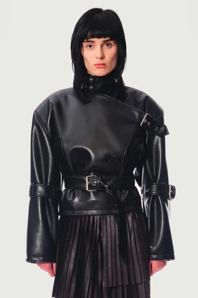 Jeanne Friot Lenny Perfecto veste cuir vegan noir
