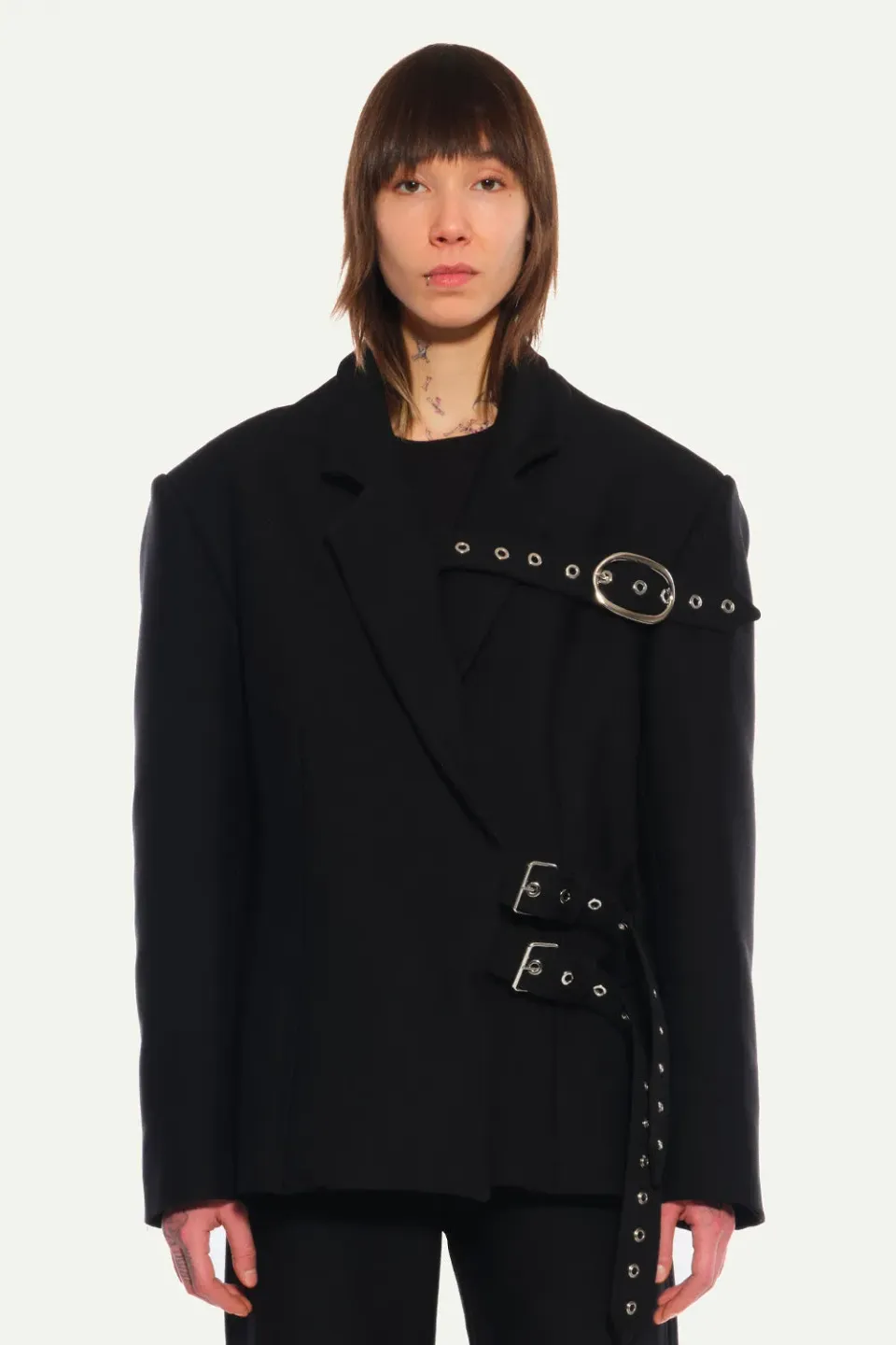 Jeanne Friot Belt Suit veste tailleur oversize laine noire