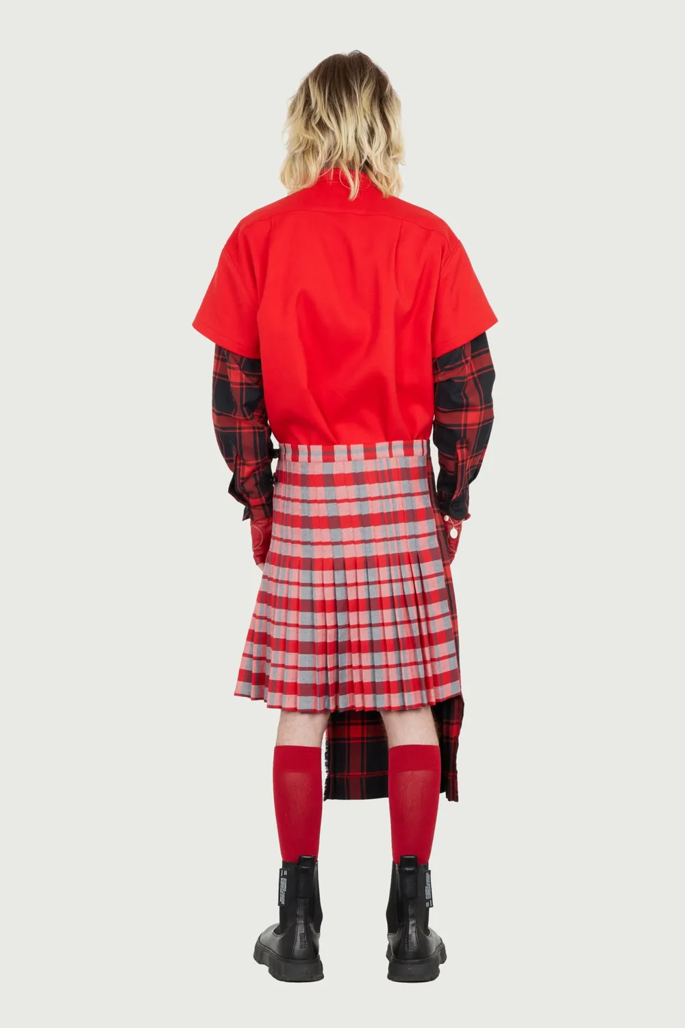 Jeanne Friot Double Kilt jupe tartan rouge noir ceintures