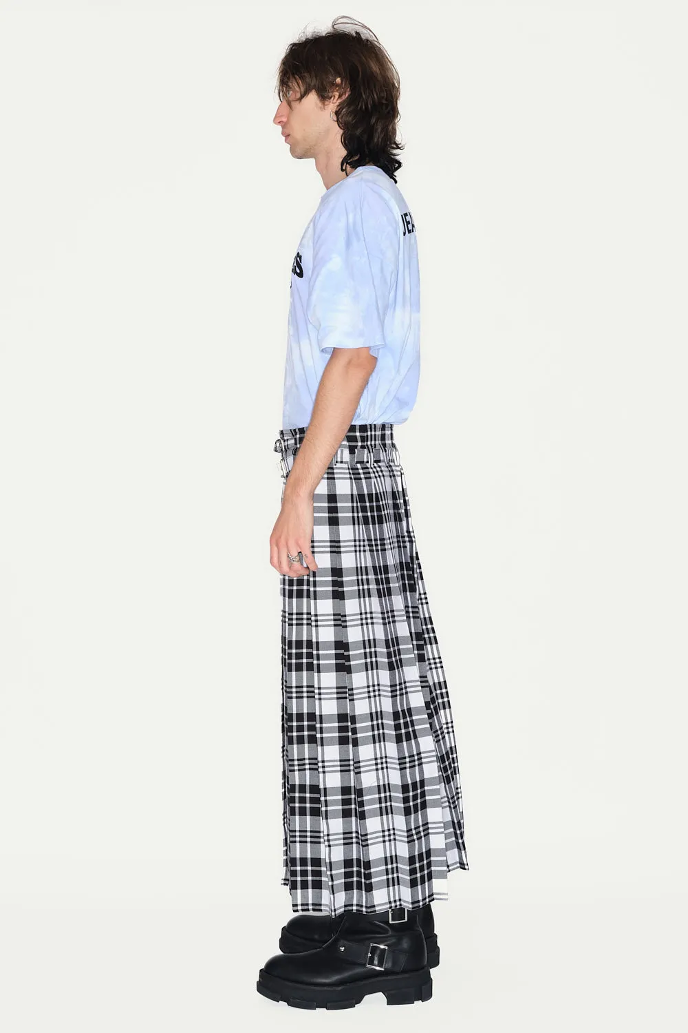 Jeanne Friot Resistance Long Kilt plissé tartan noir