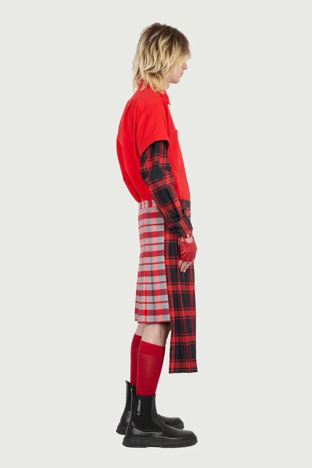 Jeanne Friot Double Kilt jupe tartan rouge noir ceintures